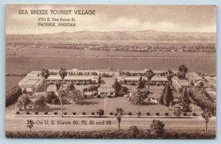 Postcard Az Phoenix Sea Breeze Tourist Village Motel Resort Vintage Linen Q12