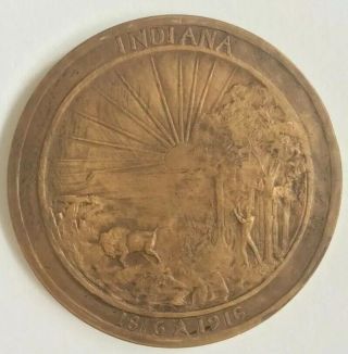 Rare 1916 Indiana Centennial 1816 - 1916 Bronze Medal 2 1/2” 142 2