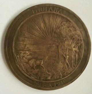 Rare 1916 Indiana Centennial 1816 - 1916 Bronze Medal 2 1/2” 142 4