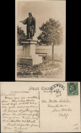 1912 Rppc Menlo Park,  Ca Statue Of Sacred Heart St.  Patrick 