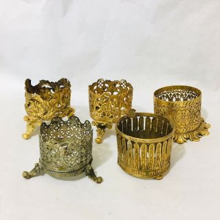 5 Vintage Brass Mid Century Hollywood Regency Brass Glass Holder