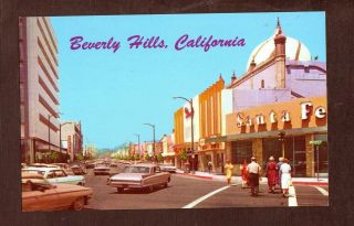 F899 Chrome Postcard 3x5 Beverly Hills Ca Great Cars On Street