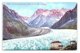 Vintage Postcard Chamonix Montanvert Et La Mer De Glace Switzerland G0