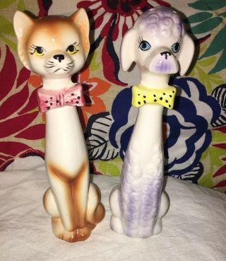 Vintage Salt And Pepper Shakers Anthropomorphic Cat & Poodle W/bow Ties Japan
