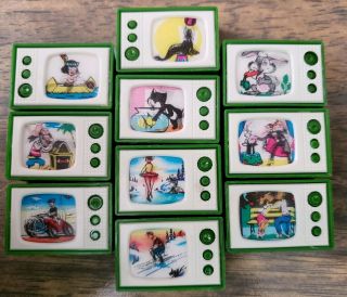 1960s Sterling Wiggle Tv Pencil Sharpener - 10 Pc Collector Set
