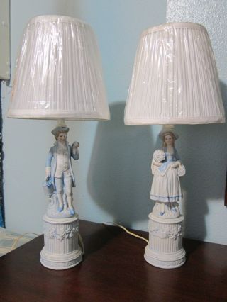 Estate Vintage Cottage French Country Shabby Chic Bisque Figurine Lamps