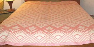 Vtg Esmond Wool Camp Blanket Sunrise Floral Design Reversible 70 " X 72 "