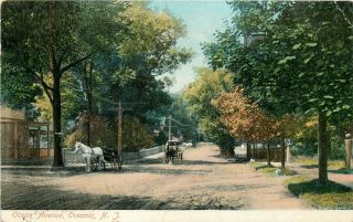 Jersey Postcard: Scenic View Of Horse & Carriage On Ocean Ave.  Oceanic,  Nj
