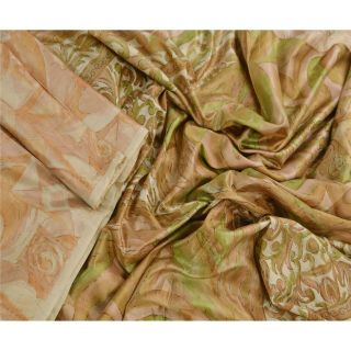 Sanskriti Vintage Peach Saree 100 Pure Silk Printed Sari Craft Decor Fabric