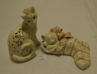 Thriftchi Lenox Porcelain Jewels Of Light & Christmas Dreams Cat Figurines