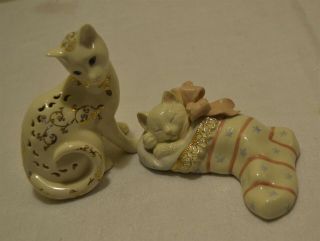 ThriftCHI Lenox Porcelain Jewels of Light & Christmas Dreams Cat Figurines 2