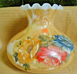 777.  Gwtw Hurricane Antique Hand Painted Floral Glass Lamp Shade Parlor Banquet
