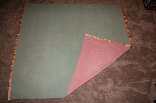 Vintage Chatham Blanket Satin Trim Double Sided Green/pink Wool Blanket 68 " X80 "