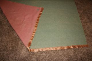 Vintage Chatham Blanket Satin Trim DOUBLE SIDED Green/Pink Wool Blanket 68 
