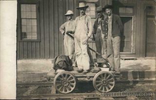 Rppc Four Men On Railroad Handcart Real Photo Post Card Vintage