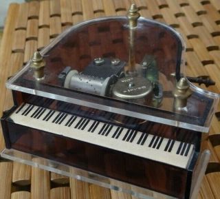Vintage Musical Music Box Grand Piano Clear See - Thru Lucite Sankyo Japan