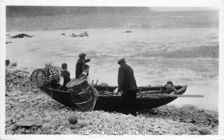 Cray Fishing,  Achill Island,  County Mayo Ireland Real Photo Postcard.  Postmark