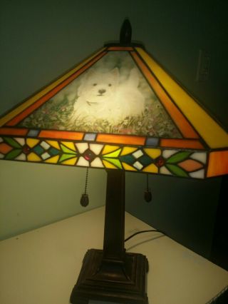 Rare Danbury The Westie Stained Glass Table Lamp Tiffany - Style Dog