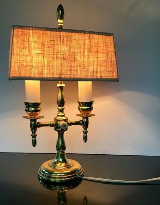 Vintage Brass Double Bouillotte Table Lamp With Shade