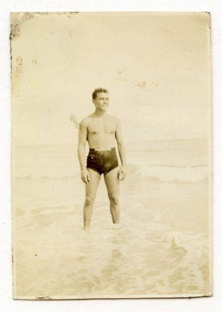24 Vintage Photo Swimsuit Soldier Boy Muscle Man Beach Snapshot Gay
