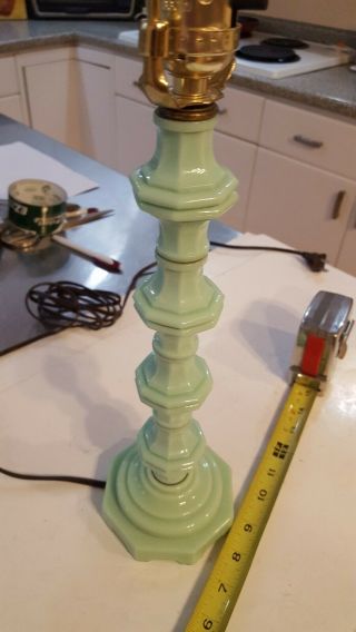Vintage Green Jadeite Boudoir Table Lamp Mid - Century Modern Milk Glass