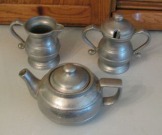 Wilton Pewter Tea Pot Sugar W Spoon Creamer Set Hallmark Rwp