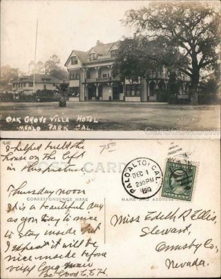 1910 Rppc Menlo Park,  Ca Oak Grove Villa Hotel San Mateo County California