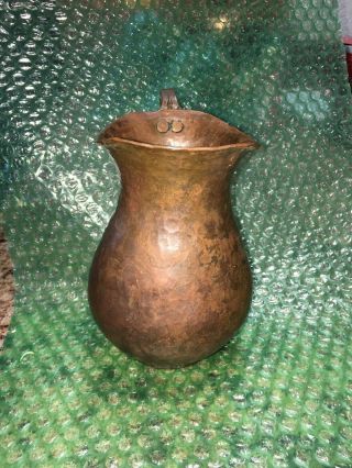 Small Antique Vintage Hand Hammered Copper Pitcher Vase,  Copper Handle 5 " X4 1/4 "