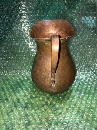 Small Antique Vintage Hand Hammered Copper Pitcher Vase,  Copper Handle 5 