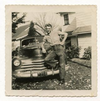 5 Vintage Photo Handsome Soldier Boy Man Jeans Old Chevy Car Snapshot Gay