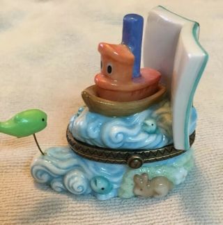 Retired Phb Scuffy The Tugboat With Golden Book Hand Painted Trinket Box