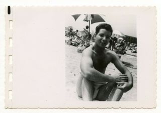 3 Vintage Photo Swimsuit Boy Dude On The Beach Snapshot