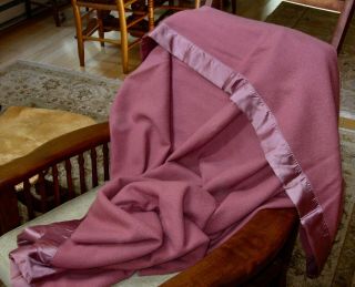 Faribo Pure Wool Twin Blanket Rose with Satin Binding Made in Minnesota EUC 2