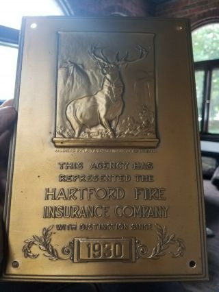 1930 Old Brass Hartford Fire Insurance Plaque