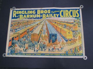 Ebab Ringling Bros.  Barnum & Bailey - Train Circus Poster 1933 Linen Backed