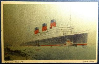 Postcard - Cunard White Star Queen Mary - Gold Finish 1939