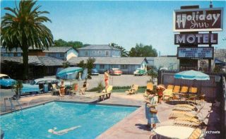 1950s Santa Clara Mountain View Holiday Inn Swimming Pool Postcard 8854