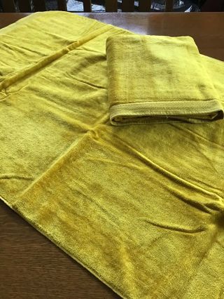 2 Vintage Mid Century Gold Velvet Terry Bath Towels Nos
