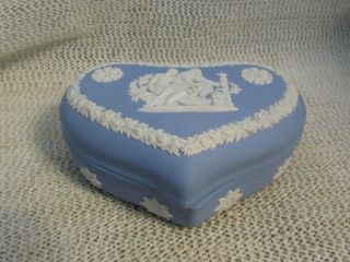 Vintage England Wedgwood Jasperware Blue Heart Shape Trinket Covered Box