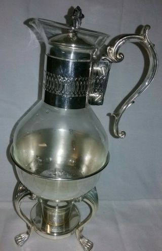 Vintage 3pc Silverplate Corning Glass Coffee/tea Carafe Warmer Stand 15 " Usa