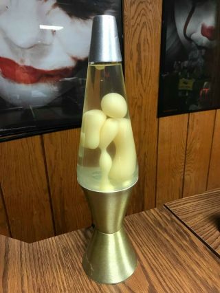 Vintage Lava Lite 80102 Lava Lamp With Clear Liquid & White Lava With Gold Base