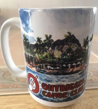 4 1/2” Outrigger Canoe Club Hawaii Coffee Tea Mug.  Rare Htf Design On 2 Sides
