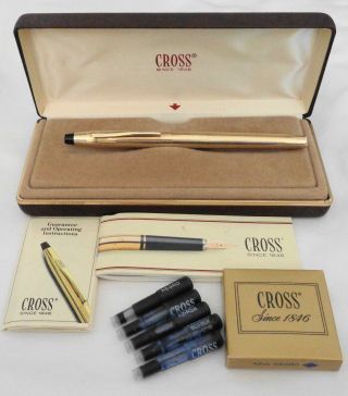 Vintage Cross 1/20 10k Gold Filled Fountain Pen With 14k Gold Nib & Box