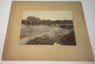 Rare Antique American Collapsed Bridge Flood Disaster Advertising Cabinet Photo 2