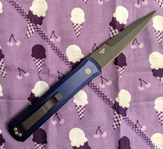 Pro - Tech Godfather Knife with Solid Blue Handle and Black DLC Blade 2