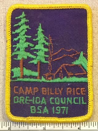Vintage 1971 Camp Billy Rice Boy Scout Patch Ore - Ida Council Bsa Scouts Camp