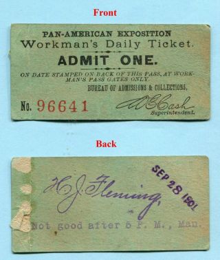 1901 Pan American Exposition Buffalo Workman’s Daily Ticket Employee
