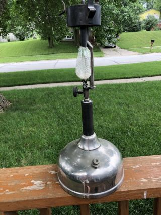 Antique Coleman Quick - Lite Gas Table Lamp Nickel