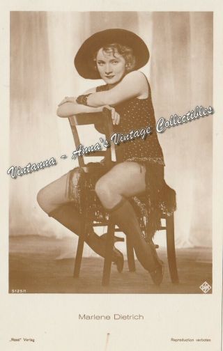 Marlene Dietrich Vintage 1930 Postcard,  Sexy Chair Straddle,  Blue Angel,  Ross