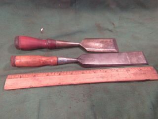 Vintage Cleancut 1 - 3/4 " & 1 - 1/2 " Bevel Edge Wood Chisel With Handle Made In Usa